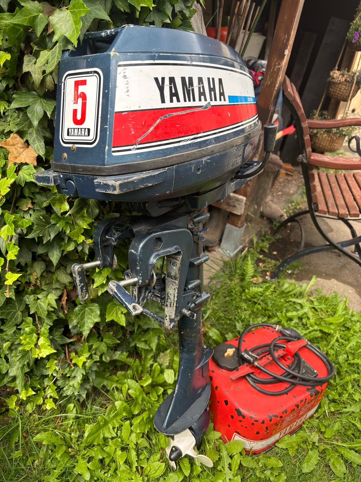 Yamaha 5 pk buitenboordmotor met brandstoftank, Watersport en Boten, Ophalen, Gebruikt, 5 tot 10 pk, Elektrische start