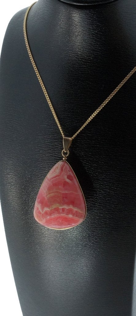 Vintage rhodochrosiet 14k gouden edelsteen ketting hanger