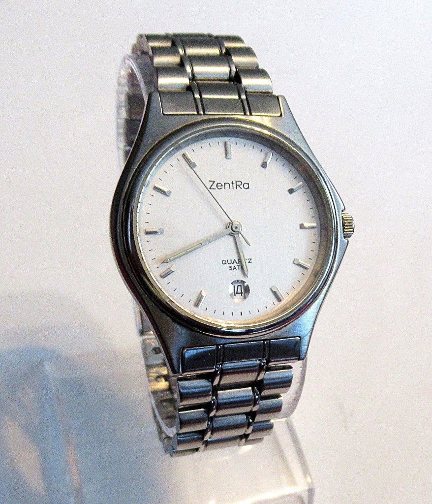 ZentRa heren quartz horloge met kalender., Sieraden, Tassen en Uiterlijk, Horloges | Heren, Ophalen of Verzenden, Gebruikt, Staal