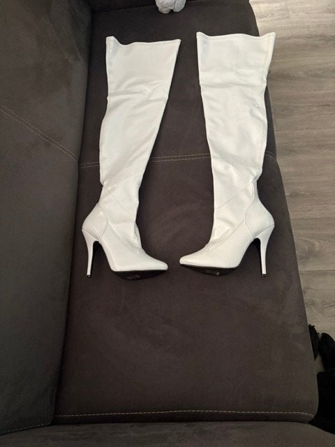 Pleaser Hoge Laarzen Wit - 12cm Hak - Maat 36, Kleding | Dames, Ophalen, Zo goed als nieuw, Wit, Hoge laarzen