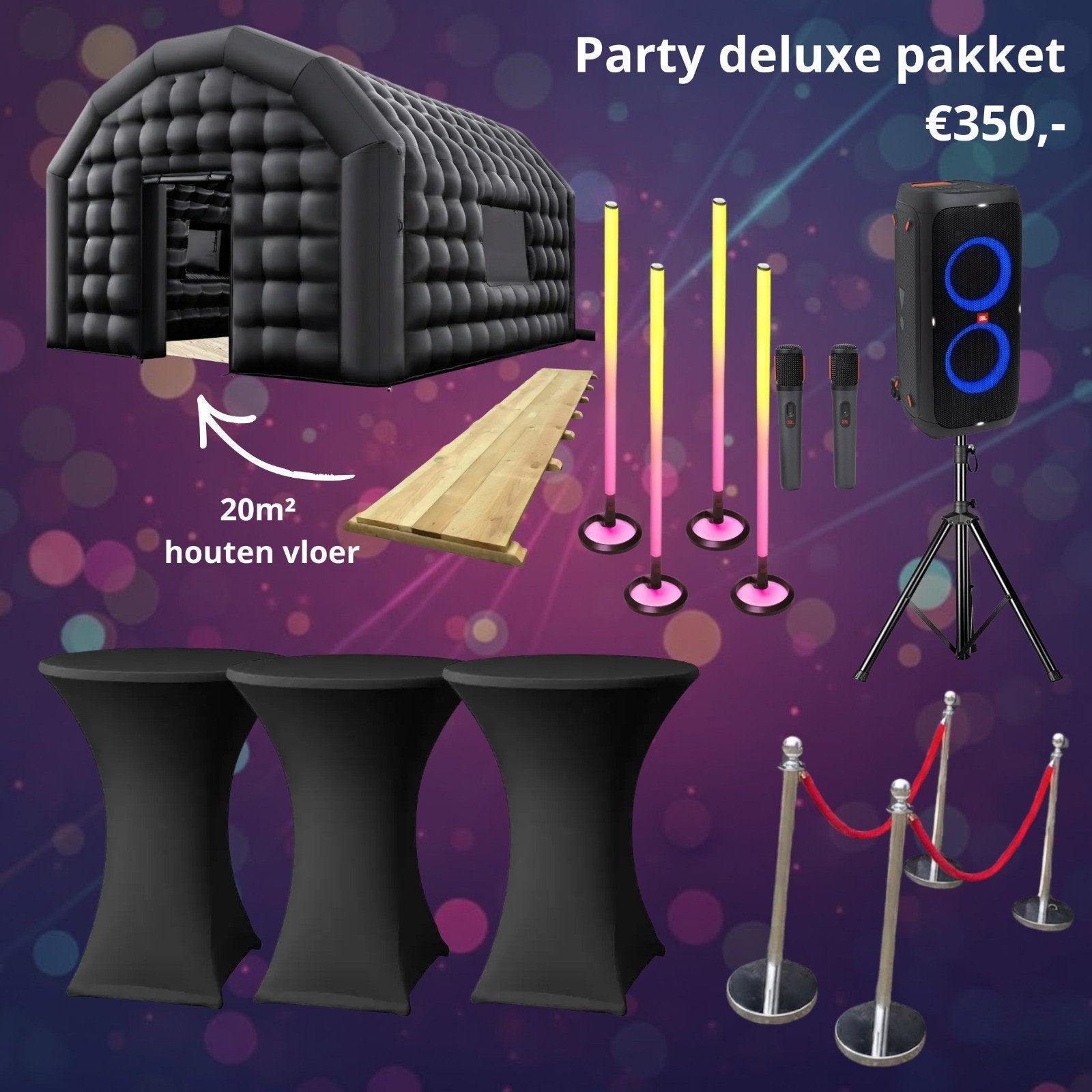 OPBLAASBARE FEESTTENT TE HUUR PARTY DELUXE PAKKET € 350,=, Ophalen of Verzenden, Zo goed als nieuw, Overige