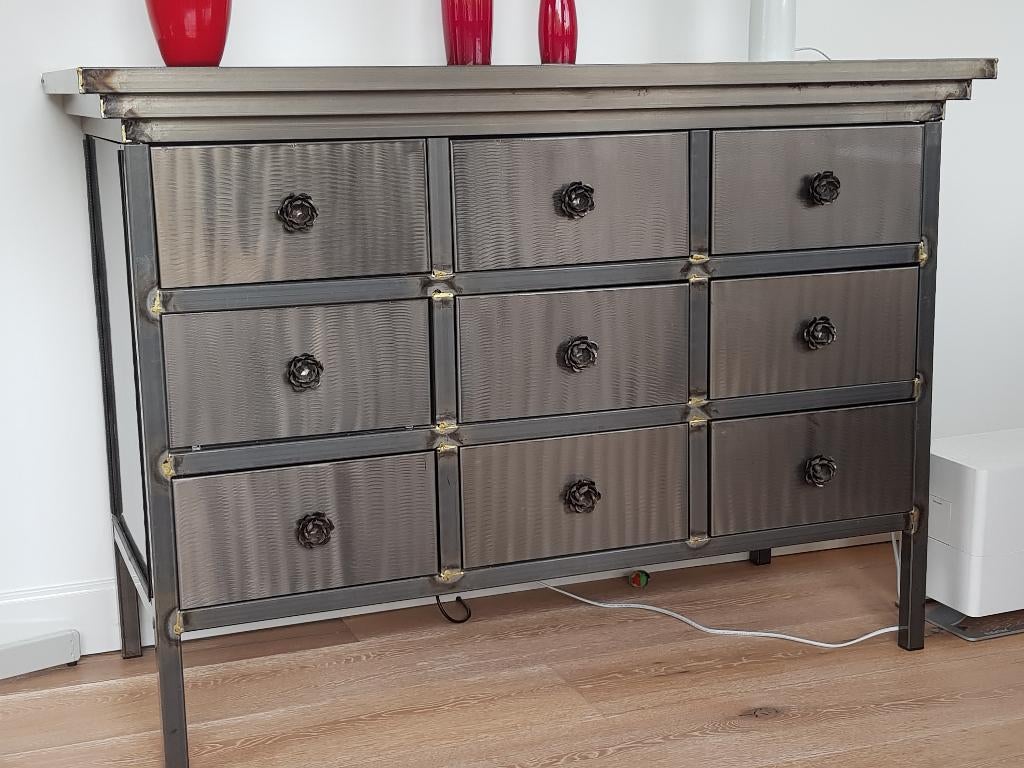 Ladenkast/dressoir van staal, Kare Spinder Design, Ophalen, Gebruikt, 100 tot 150 cm, Metaal