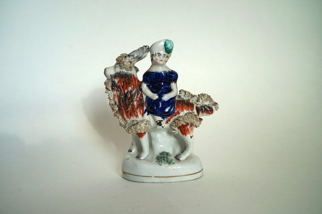 Antiek Staffordshire porselein beeldje figuur op geit, Ophalen of Verzenden
