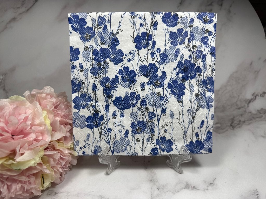 Knutsel servetten Delfts blauw kleine bloemen nr 641, Ophalen of Verzenden, Nieuw, Knutselmateriaal