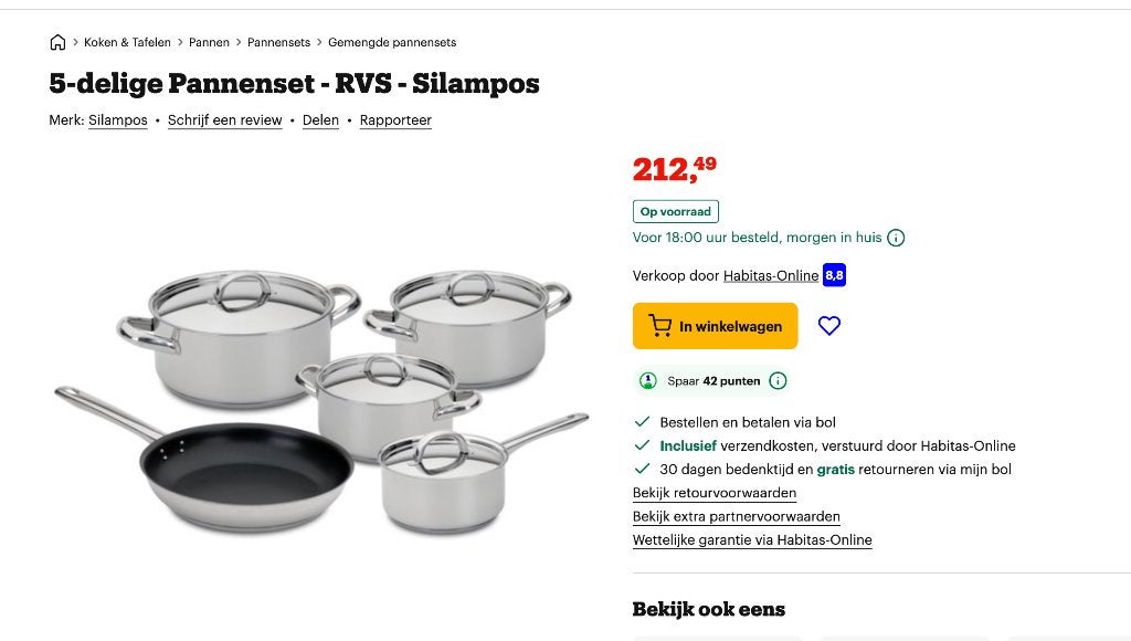 pannenset, Ophalen of Verzenden, Nieuw, Rvs, Pannenset