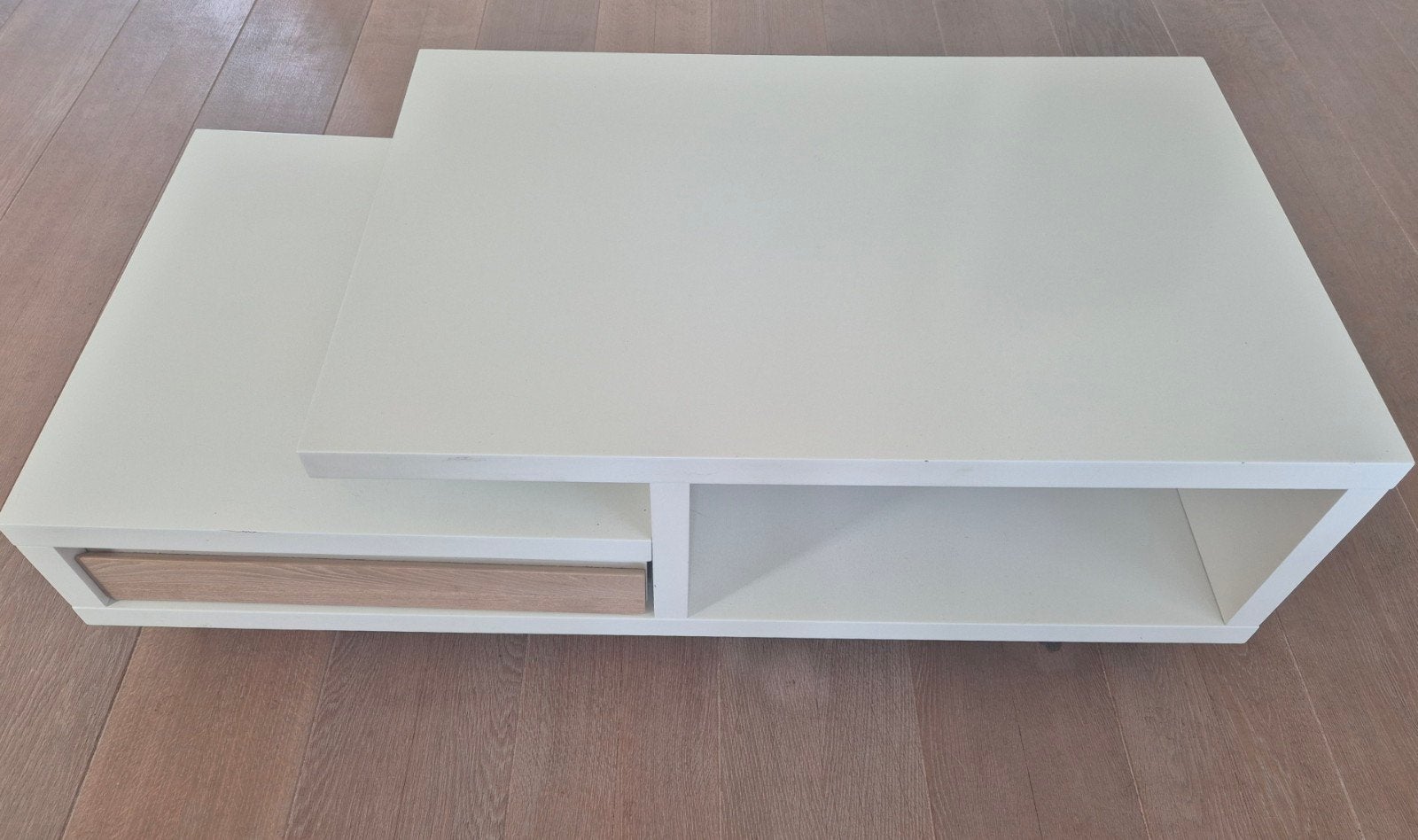 Salontafel Xooon wit met houten lade, Huis en Inrichting, Tafels | Salontafels, Ophalen, Gebruikt, 50 tot 100 cm, 100 tot 150 cm