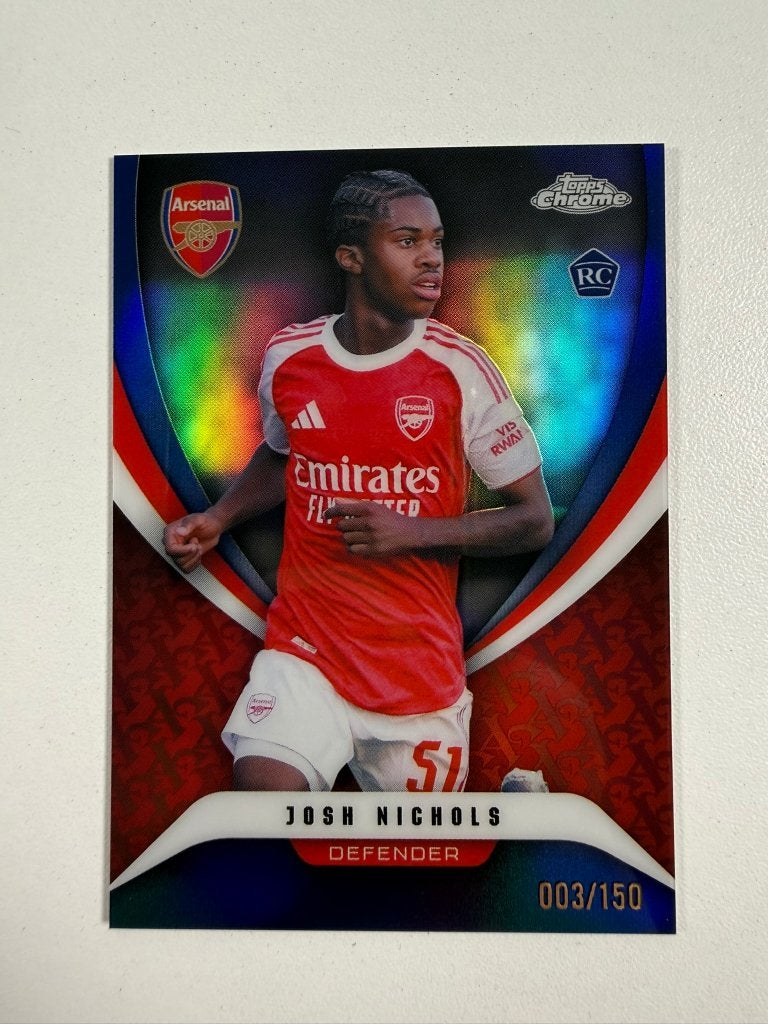6 Josh Nichols RC /150 Blue Topps Chrome Arsenal 2025-26, Ophalen of Verzenden, Nieuw, Buitenlandse clubs, Poster, Plaatje of Sticker