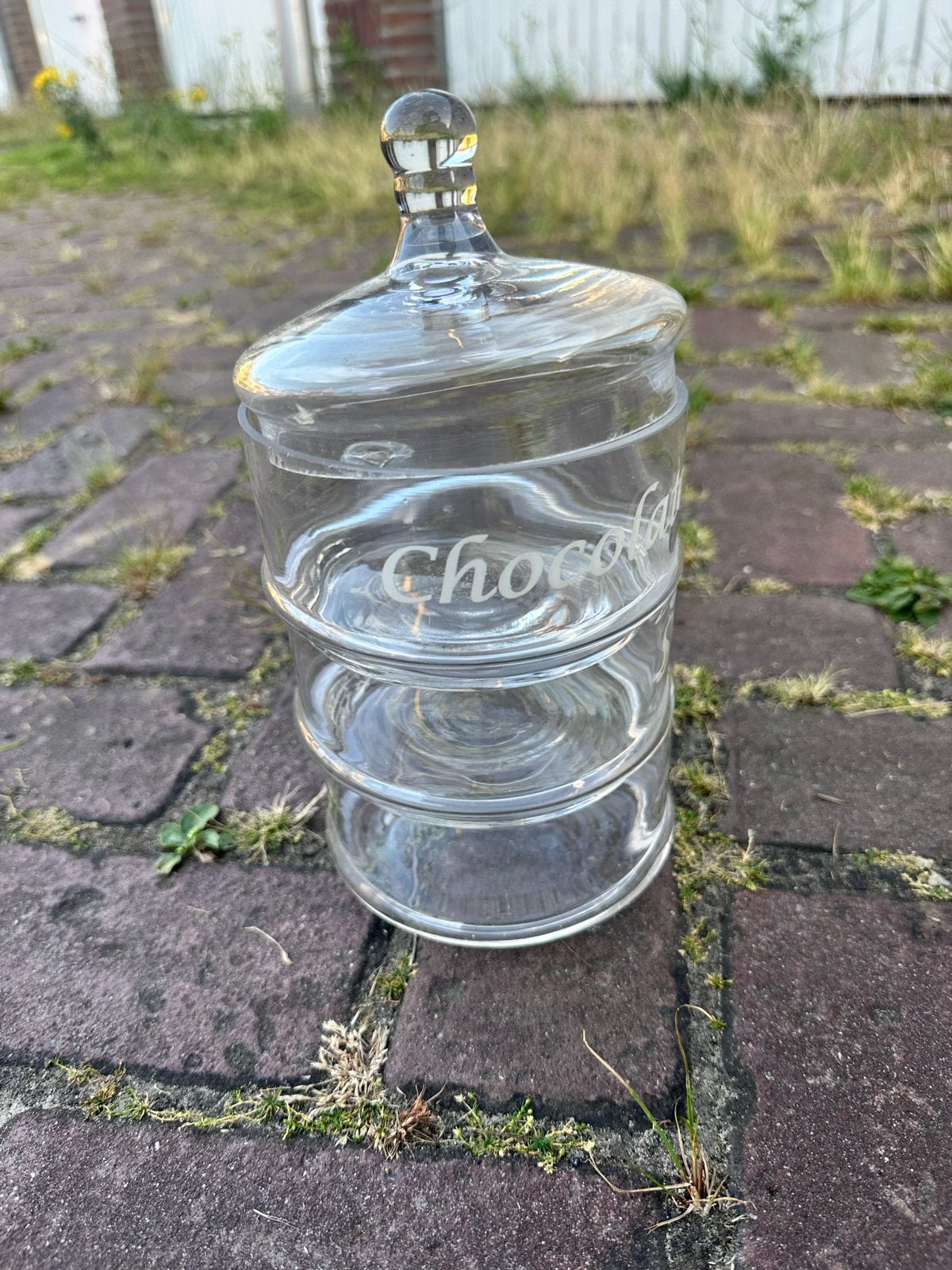Glazen voorraadpot met 3 lagen voor snoep, koekjes, chocola, Ophalen, Glas, Zo goed als nieuw, Voorraadpot
