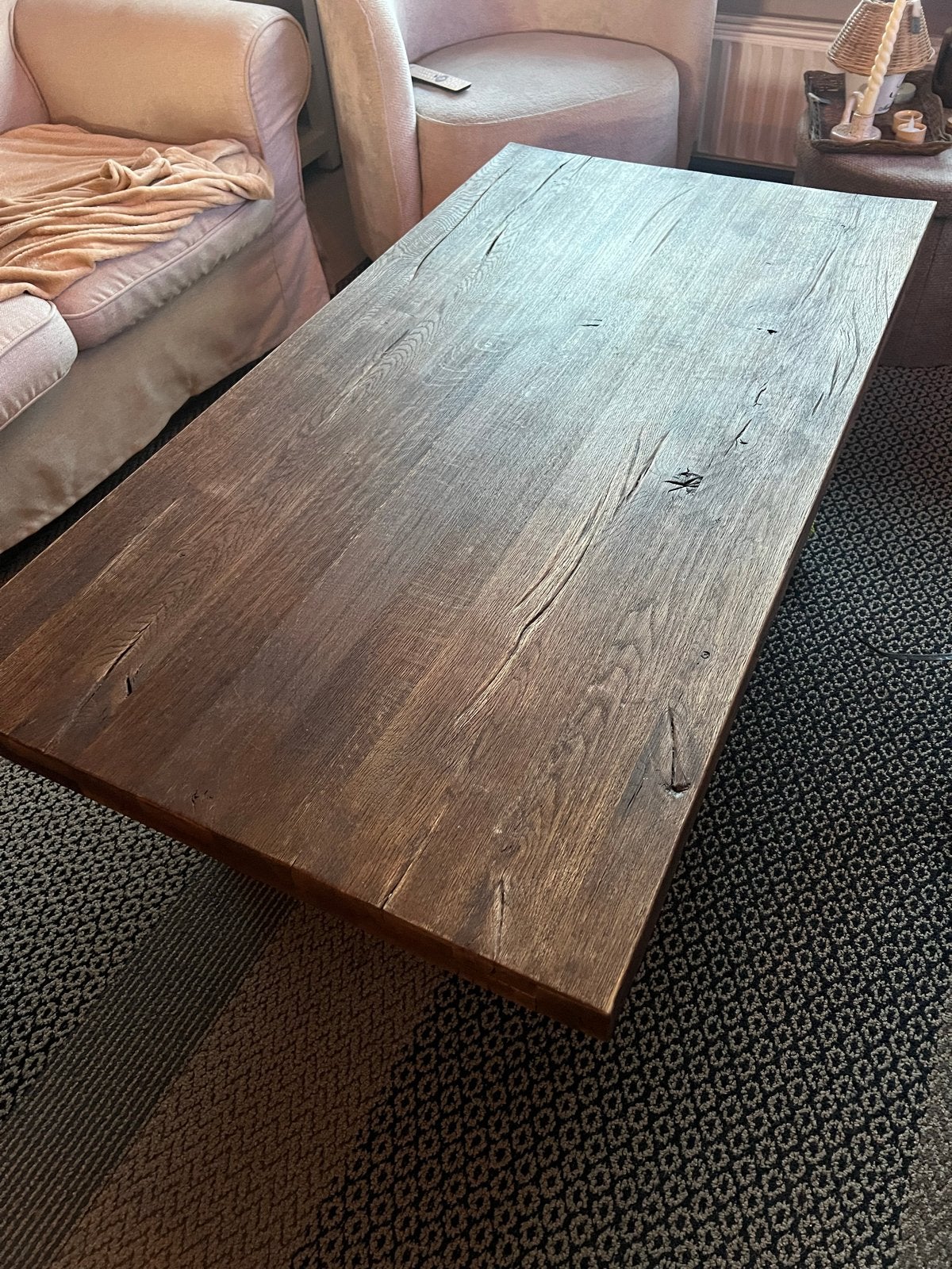 Landelijke Eiken Salontafel - Robuust en Stijlvol, Ophalen, Gebruikt, 100 tot 150 cm, Eikenhout