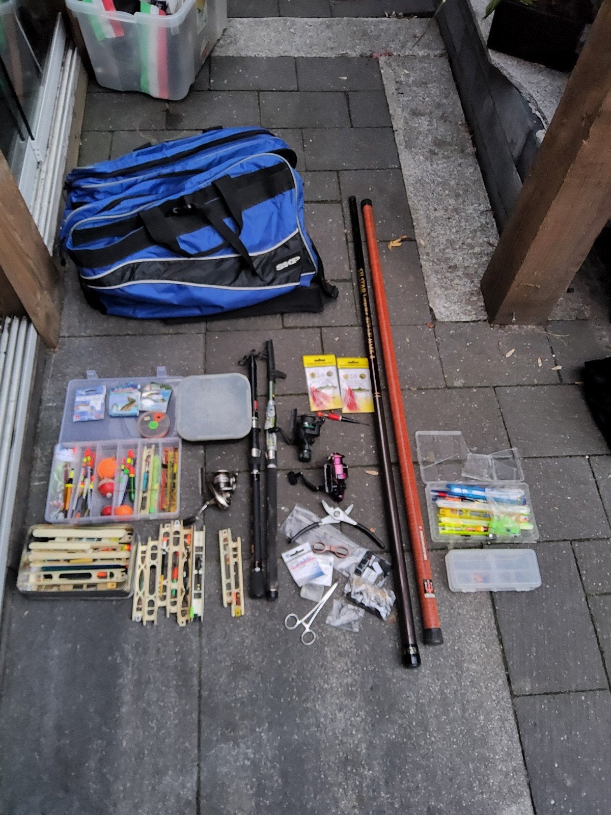 2 telescoophengels 2 vaste hengels complete visset, Watersport en Boten, Ophalen, Gebruikt, Vaste hengel