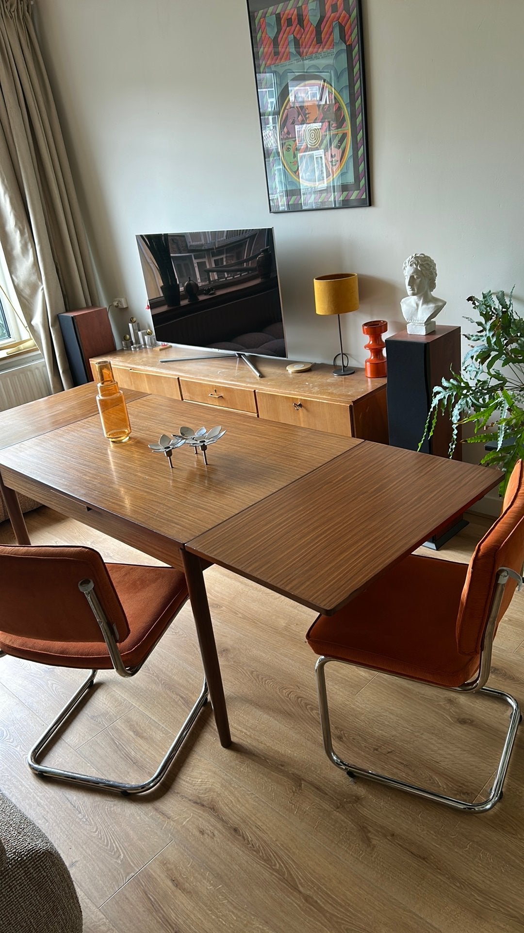 Grote Vintage teak houten retro eettafel deens design, Huis en Inrichting, Ophalen, Gebruikt, Teakhout, 200 cm of meer