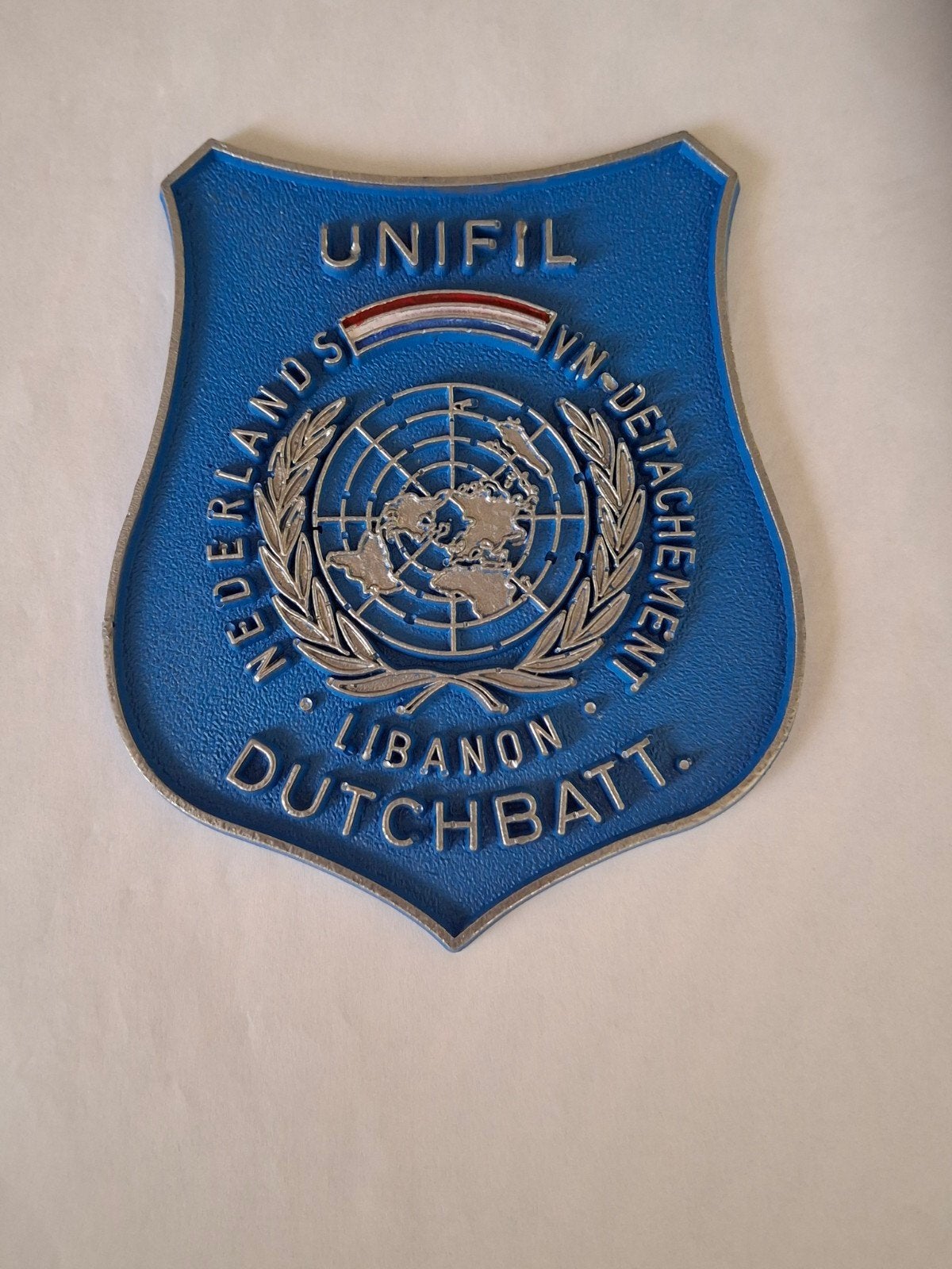 Schildje Dutchbat UNIFIL, Ophalen of Verzenden, Landmacht, Nederland, Embleem of Badge