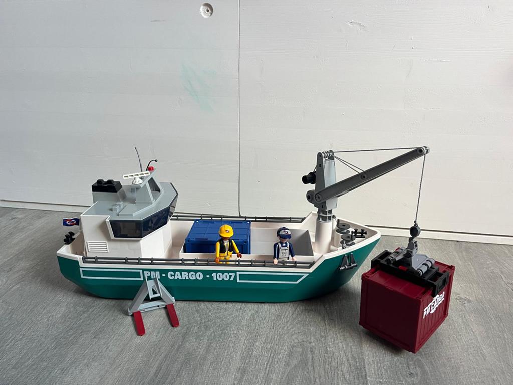 Playmobil 5253 vrachtschip met laadkraan, Hobby en Vrije tijd, Modelbouw | Boten en Schepen, Ophalen of Verzenden, Zo goed als nieuw