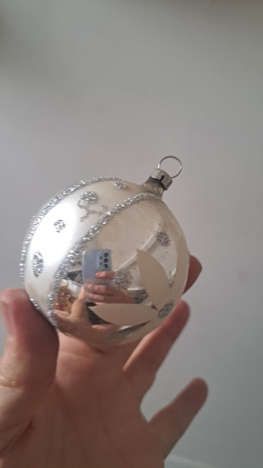 kerstbal vitage zilver handbeschilderd, Ophalen of Verzenden