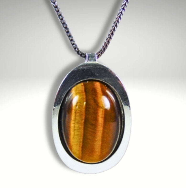 Grote 925 zilver THEODOR KLOTZ modernist tijgeroog hanger!, Verzenden, Zo goed als nieuw, X, Met edelsteen