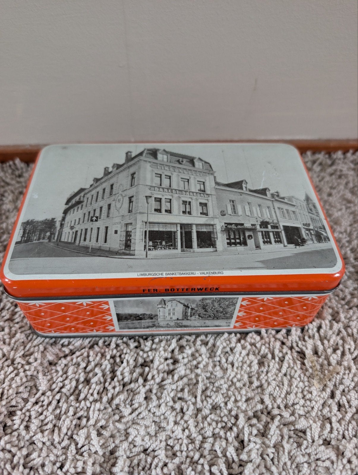 Vintage blikken trommel 'Fer. Botterweck' Valkenburg, Verzamelen, Ophalen, Gebruikt, Overige, Overige merken