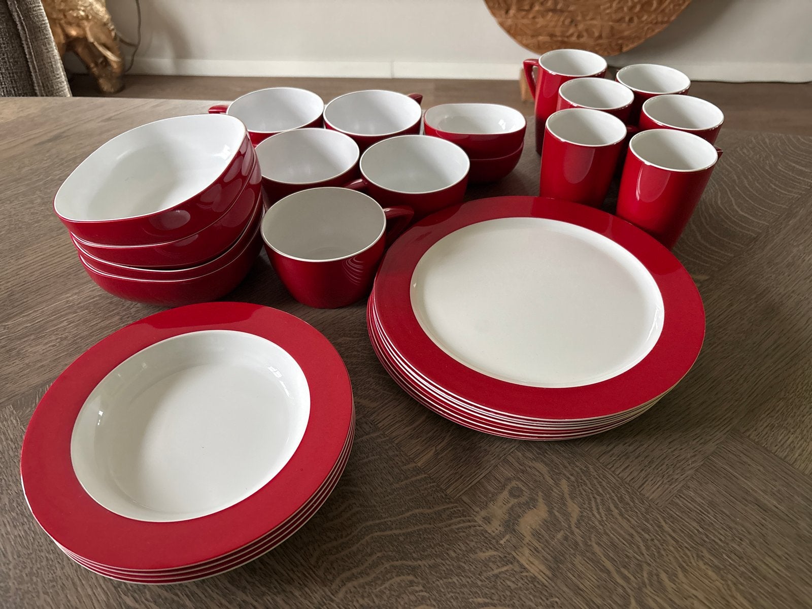 Mepal camping servies 29-delig rood/wit, Ophalen, Kunststof, Gebruikt, Mepal