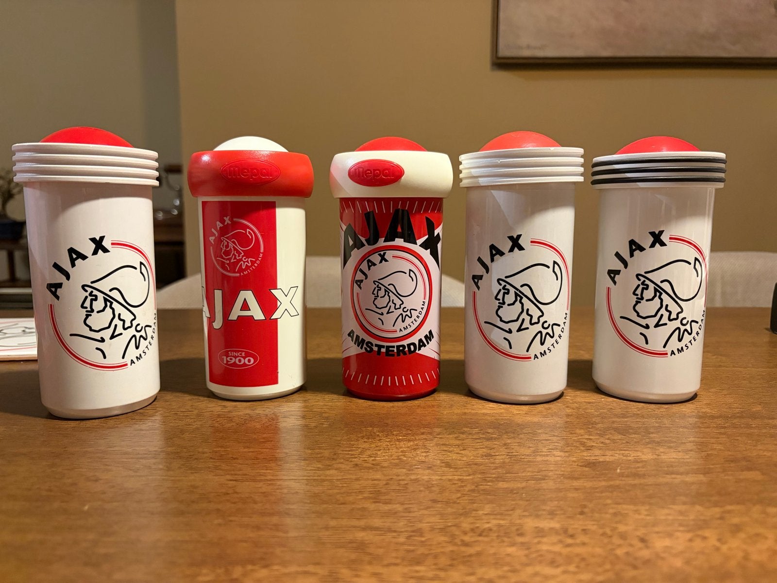 Set van 5 Ajax Amsterdam drinkbekers, Ophalen of Verzenden, Gebruikt