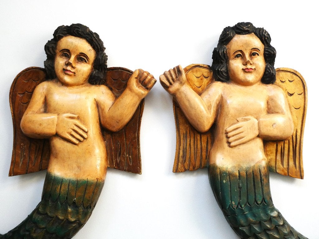 Set van 2 wanddecoraties mythologisch engel zeemeerman, Antiek en Kunst, Ophalen of Verzenden