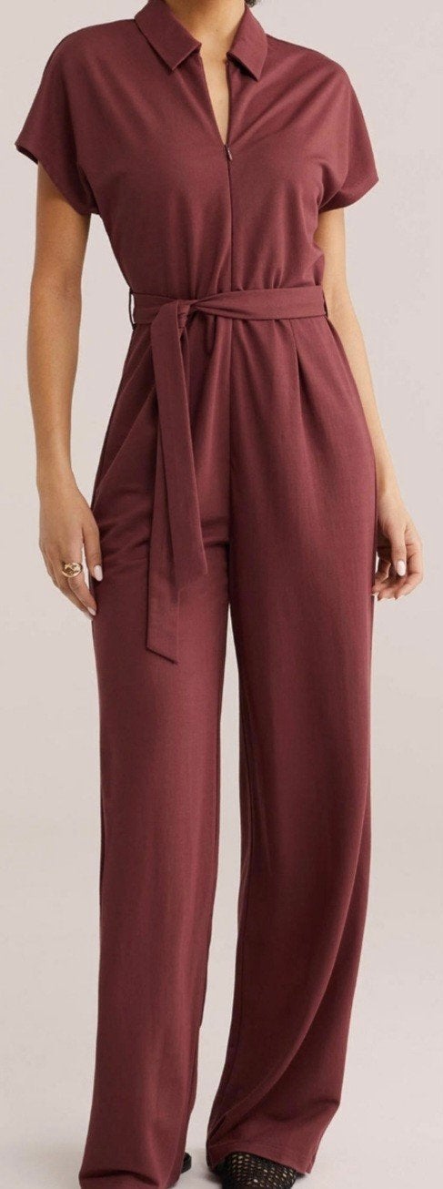 Jumpsuit met wijde pijpen en ceintuur, maat 42/44, Kleding | Dames, Ophalen of Verzenden, Zo goed als nieuw, Maat 42/44 (L), Overige kleuren