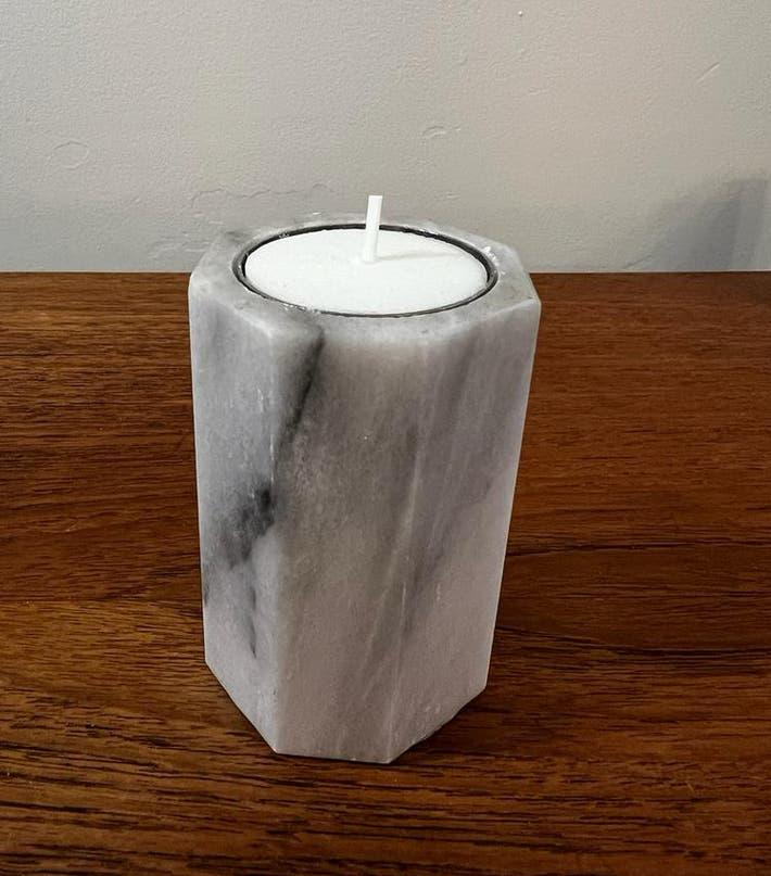 Stijlvolle Marmeren Waxinelichthouder, Huis en Inrichting, Woonaccessoires | Kandelaars en Kaarsen, Overige materialen, Wit, Ophalen of Verzenden