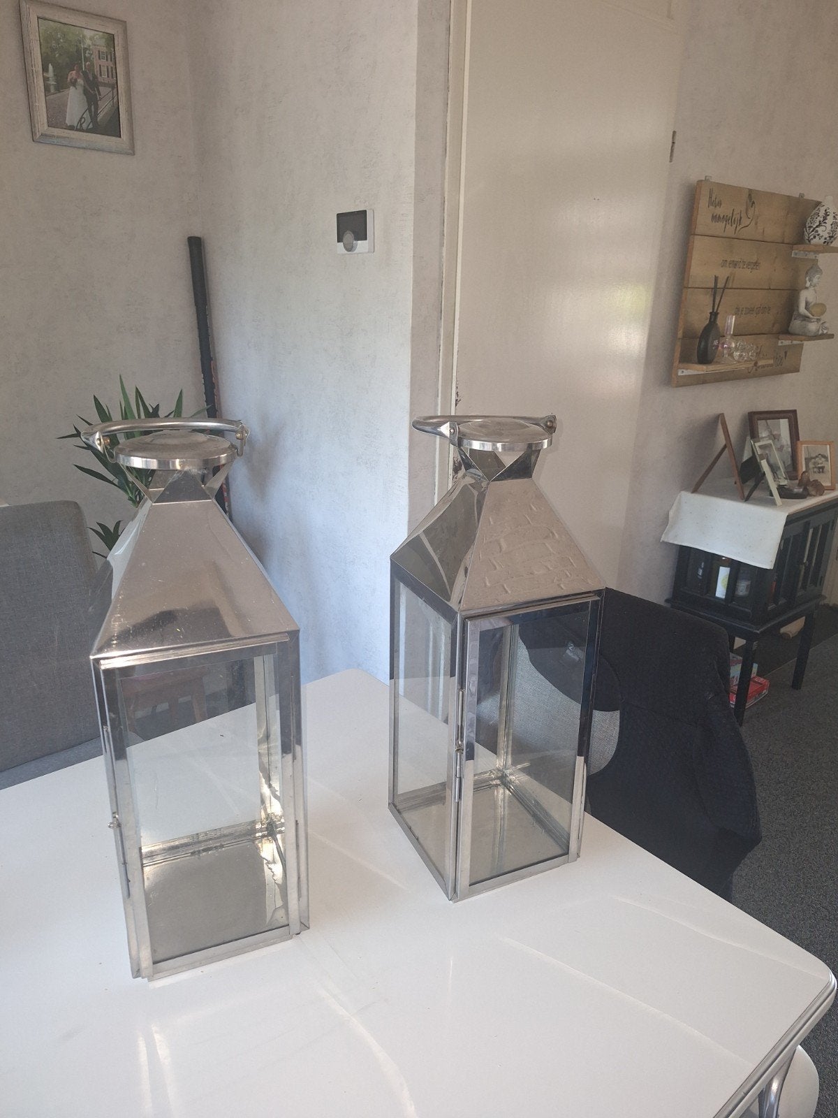 Set van 2 RVS lantaarns, Ophalen, Zo goed als nieuw, Zilver, Metaal