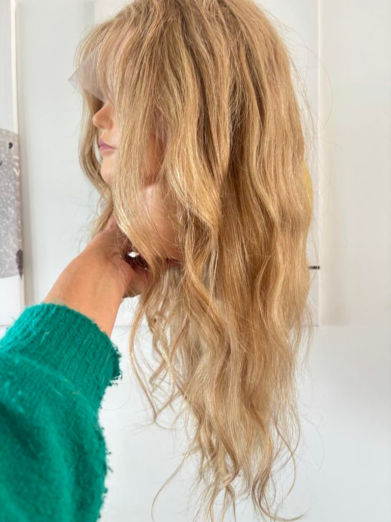 Human hair, nieuw, goudblond, haarwerk, pruik, middle part, Ophalen of Verzenden, Nieuw, Pruik of Haarverlenging