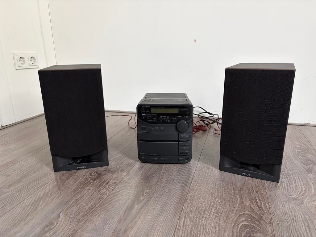 Philips boxen + Kenwood compact cd systeem, Gebruikt, Microset, Cd-speler, Ophalen