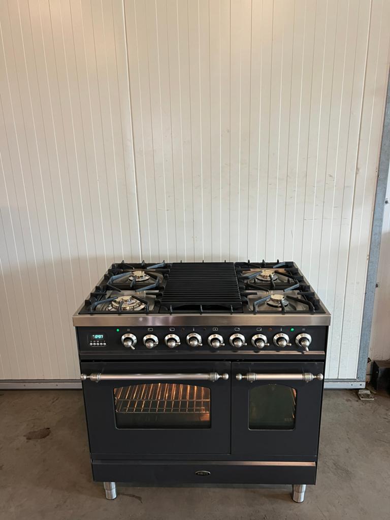 Luxe Boretti fornuis antraciet 5 pits - 90cm, 60 cm of meer, Ophalen of Verzenden, Zo goed als nieuw, Gas