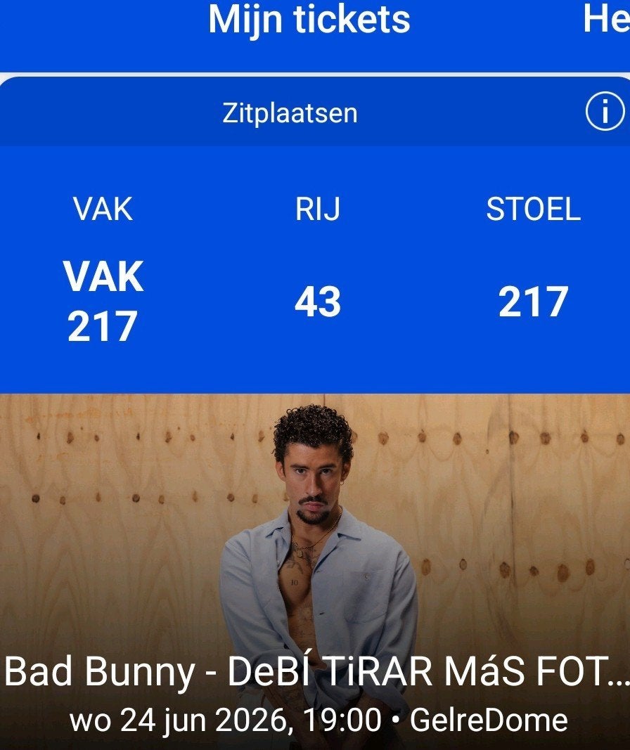 Bad bunny concert tickets (1 Arnhem en/of 1x Dusseldorf), Eén persoon