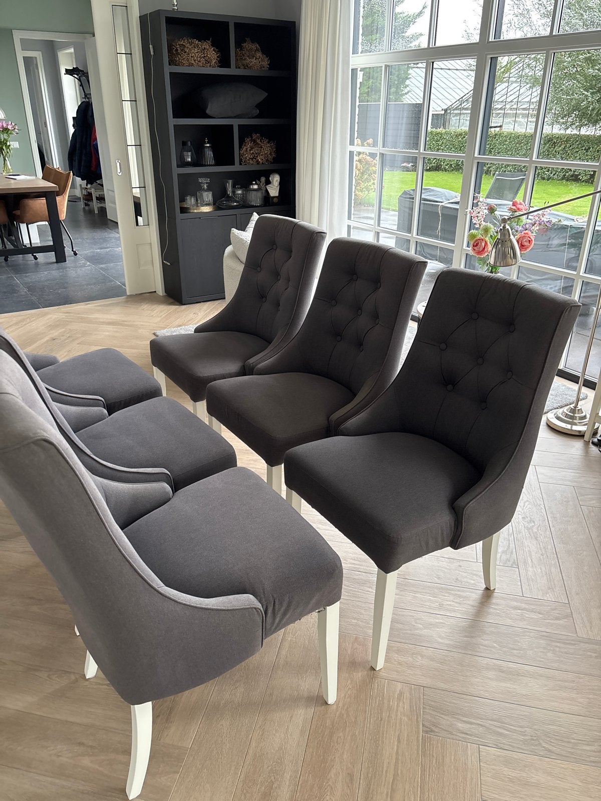 Set van 6 comfortabele eetkamerstoelen - Grijs, Huis en Inrichting, Ophalen, Gebruikt, Riviera maison, Vijf, Zes of meer stoelen