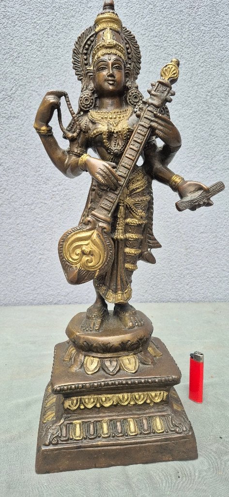 Saraswati brons hindoegod - muziek, kunst, wijsheid en leren, India, 54 cm, Ophalen of Verzenden, Meerkleurig
