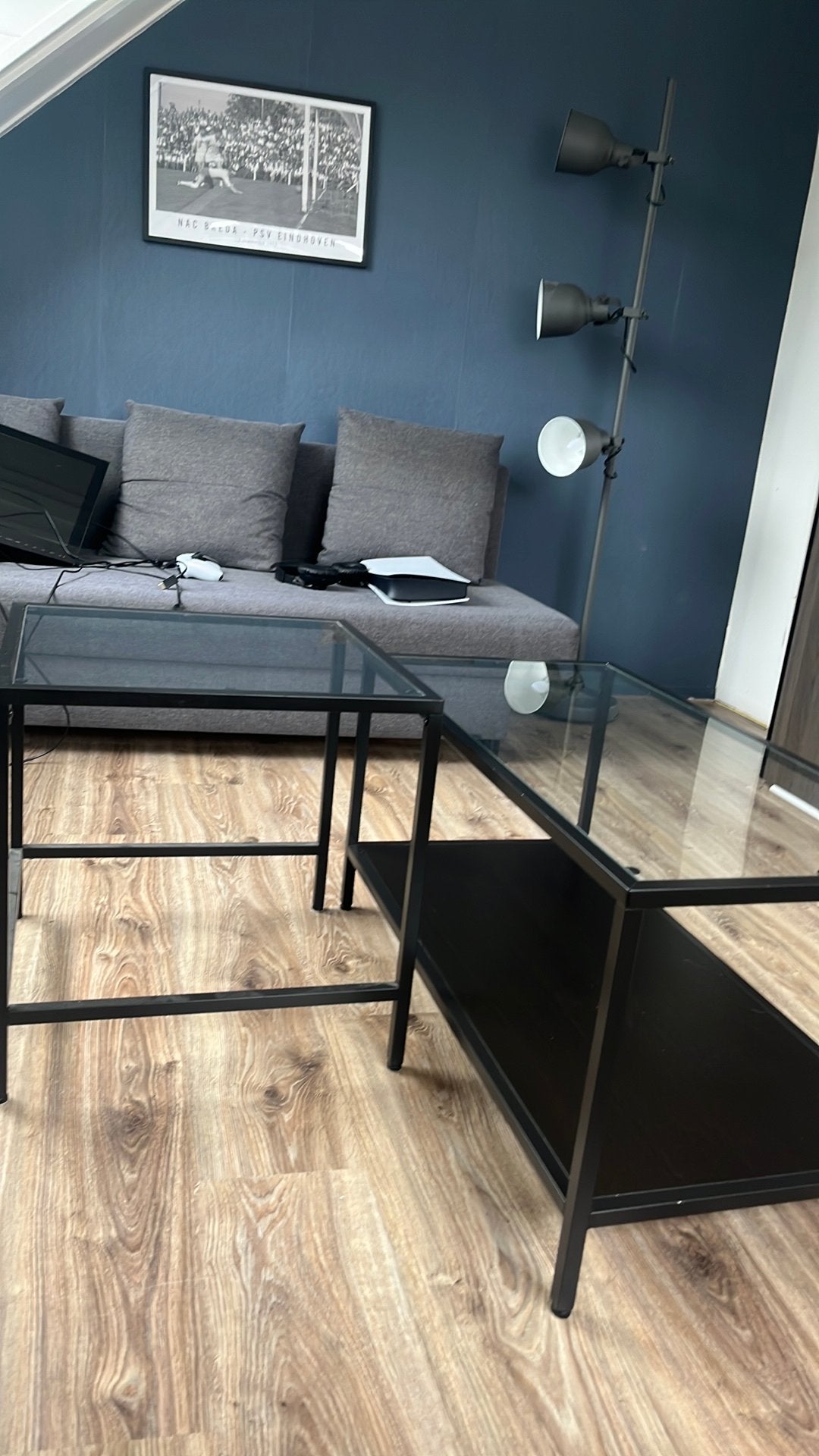 2 glazen tafels (set), Huis en Inrichting, Tafels | Bijzettafels, Gebruikt, Glas, Rechthoekig, Ophalen