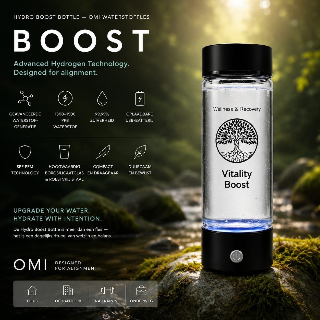 Hydrogen waterfles OMI Boost – Wellness – Premium, Ophalen of Verzenden, Nieuw