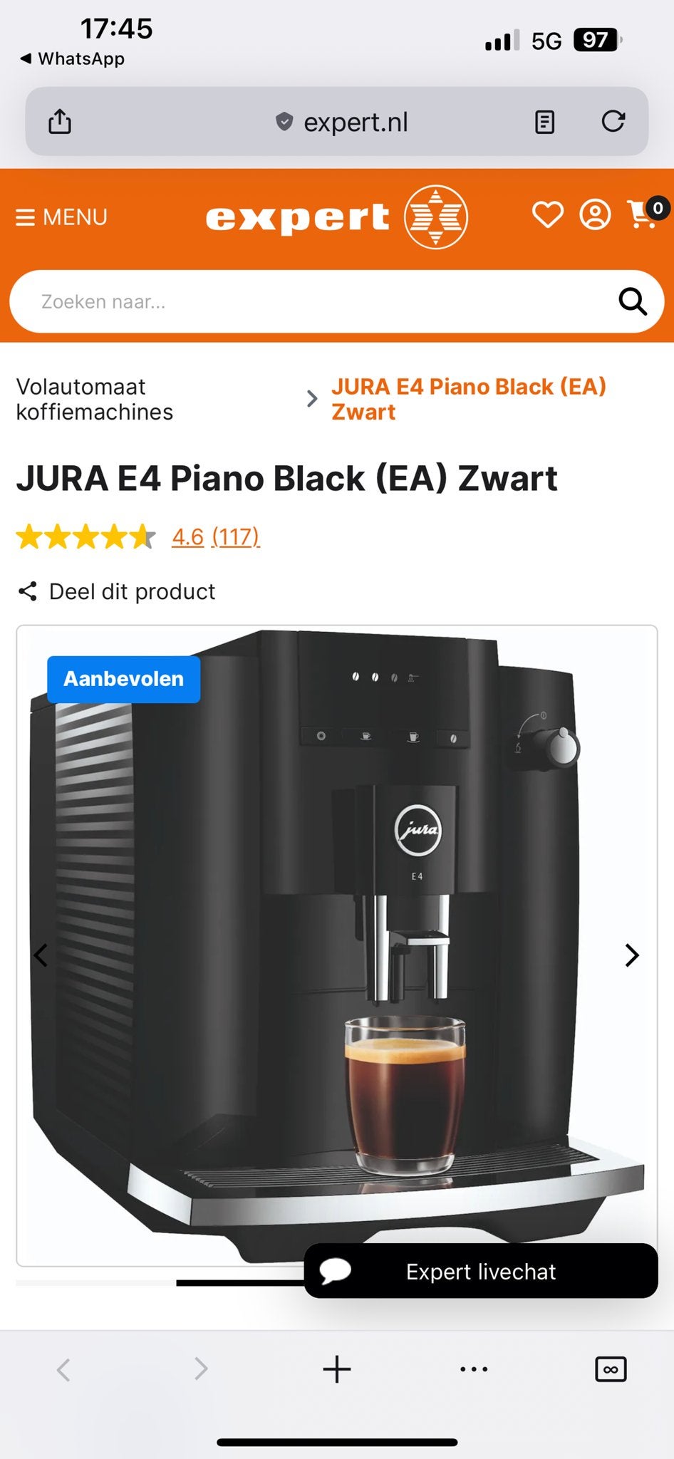 JURA E4 Piano Black (EA) Zwart volautomaat koffiemachine, 10 kopjes of meer, Koffiemachine, Nieuw, Koffiebonen
