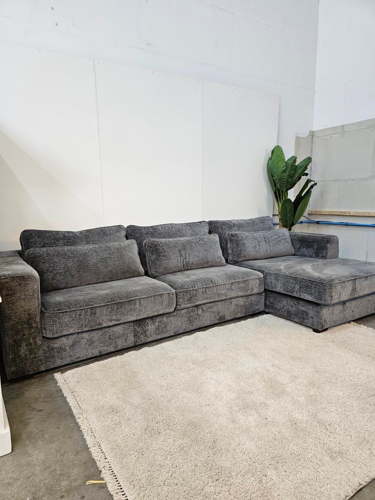 Hoekbank Met Lounge Grijs - Fijne Zachte Stof - Gereinigd, Ophalen of Verzenden, Tweelingenlaan 106, Stof, Nijhof Brothers Furniture