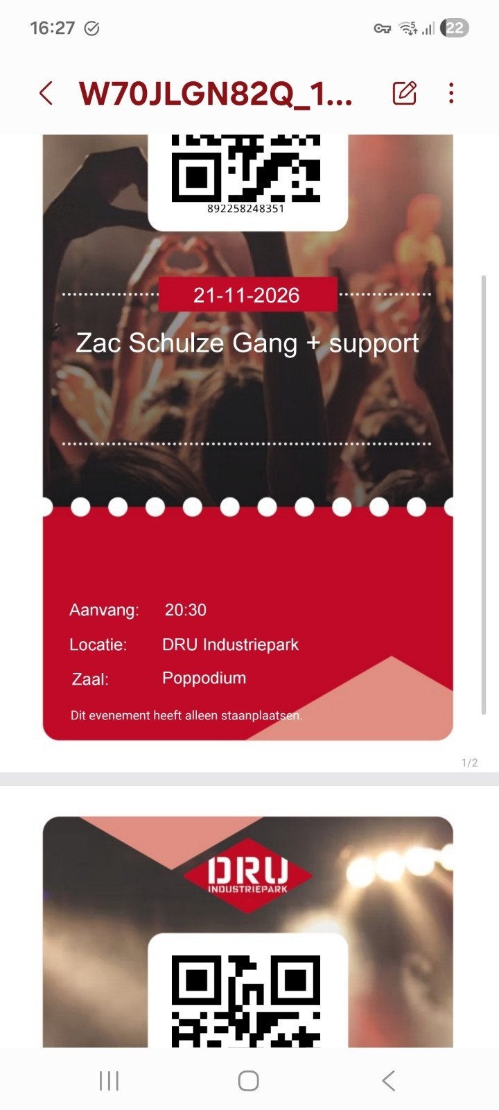 2 Tickets Zac Schulze Gang op 21 nov in Ulft te koop, Twee personen, November