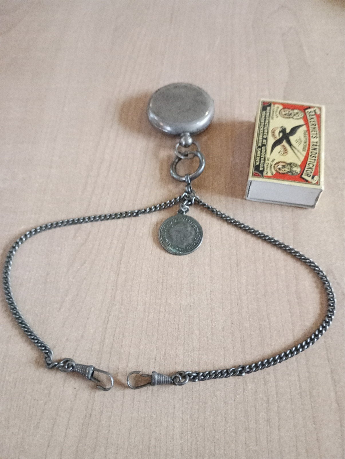 horloge ketting dubbel 1909, Sieraden, Tassen en Uiterlijk, Overige merken, Overige materialen, Zakhorloge, Gebruikt