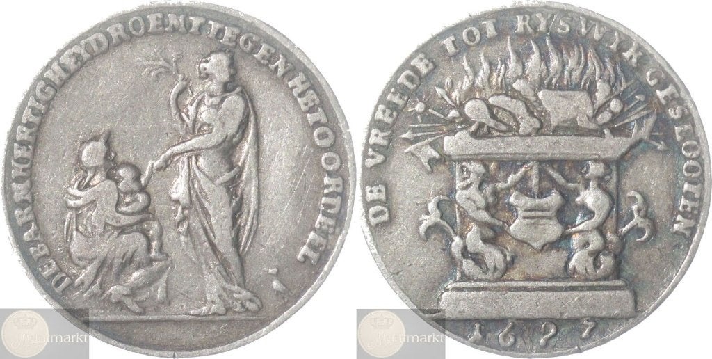 Muiden - Historiepenning ‘Op de Vrede van 1697' - variant B, Ophalen of Verzenden, Zilver, Nederland