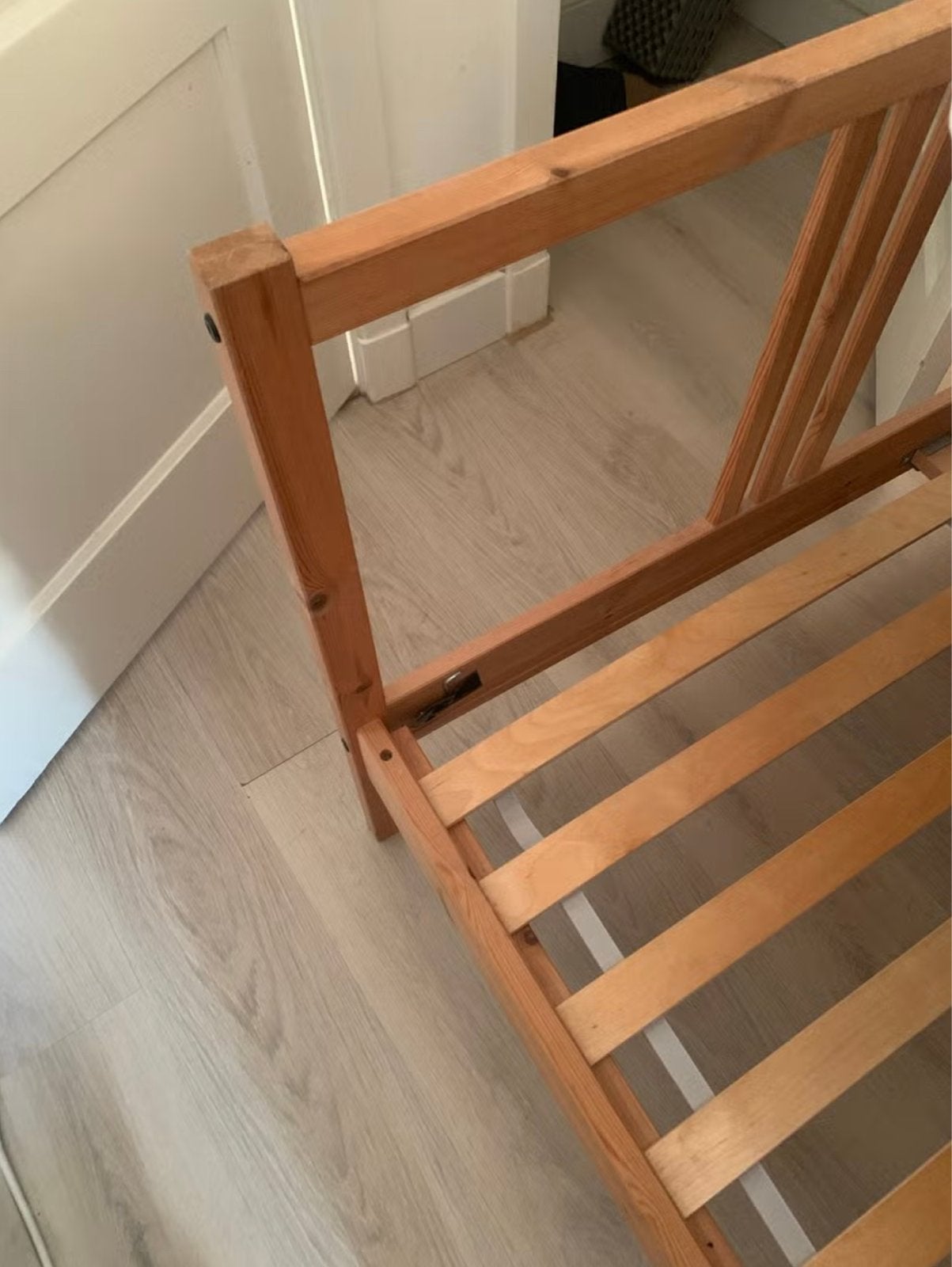 Houten bedframe met lattenbodem - Twijfelaar, Ophalen, Gebruikt, 90 cm, Eenpersoons
