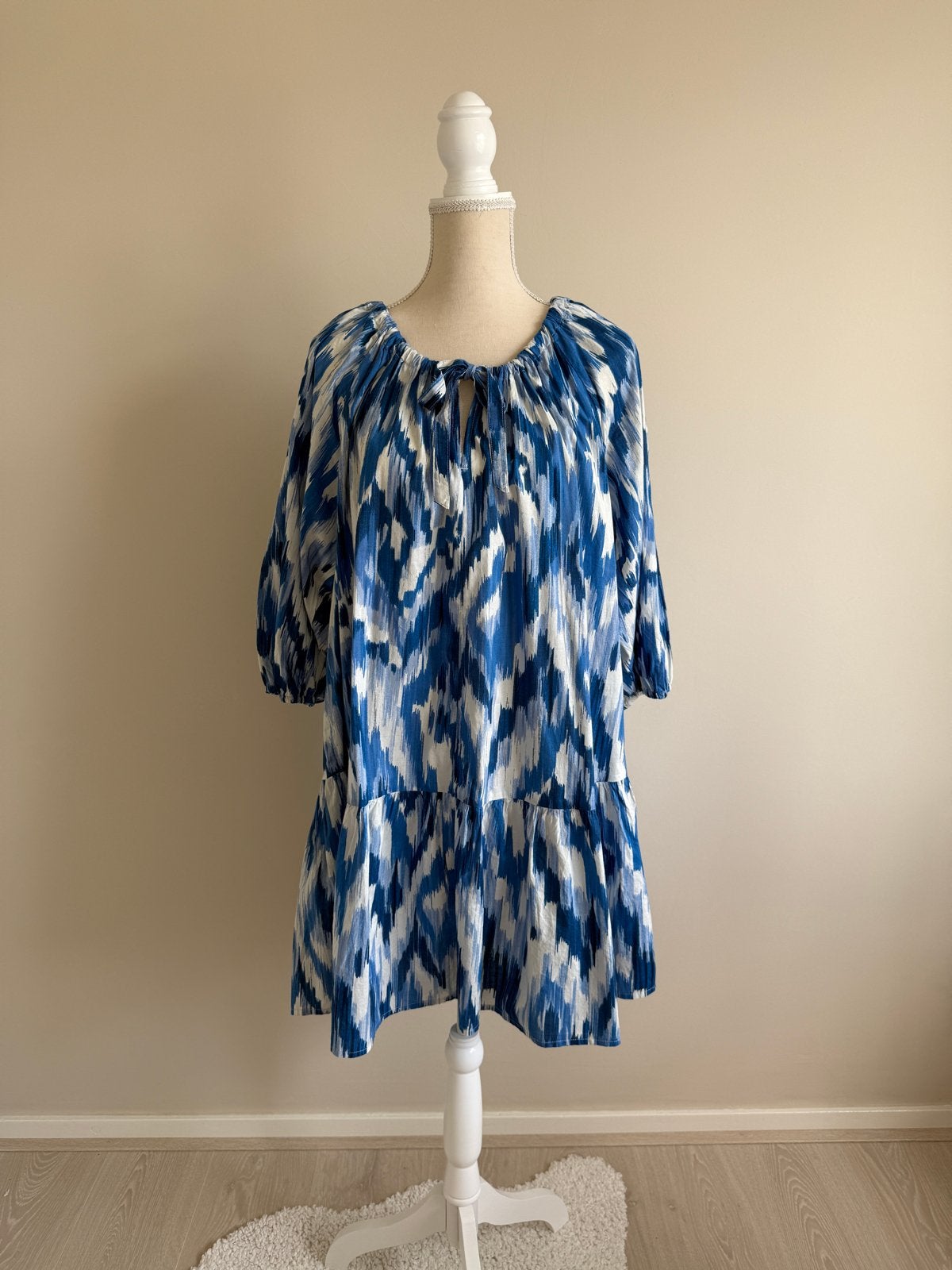 Blauw/Wit Ikat Print Jurk, Kleding | Dames, Jurken, Blauw, Maat 42/44 (L), Nieuw, Ophalen of Verzenden