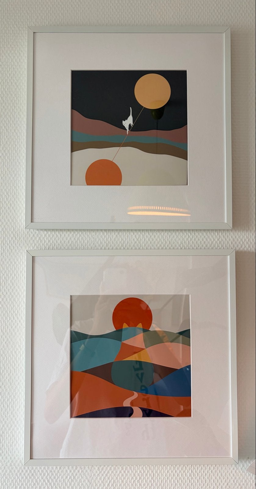 Set van 2 ingelijste posters - Kat en Landschap (20x25,5cm), Ophalen, Rechthoekig Staand, Met lijst, A4 of kleiner