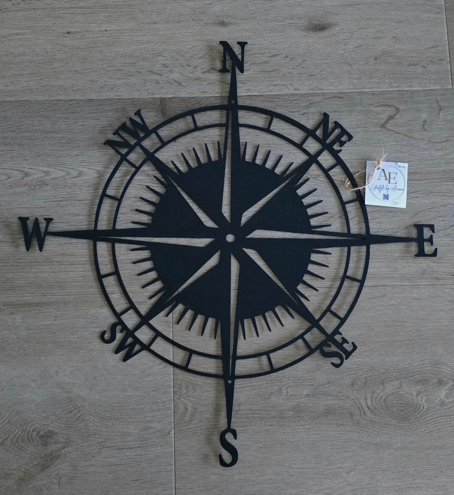 Metalen Kompas Windroos Wanddecoratie 50 cm, Zwart, Nieuw, Ophalen of Verzenden, Metaal