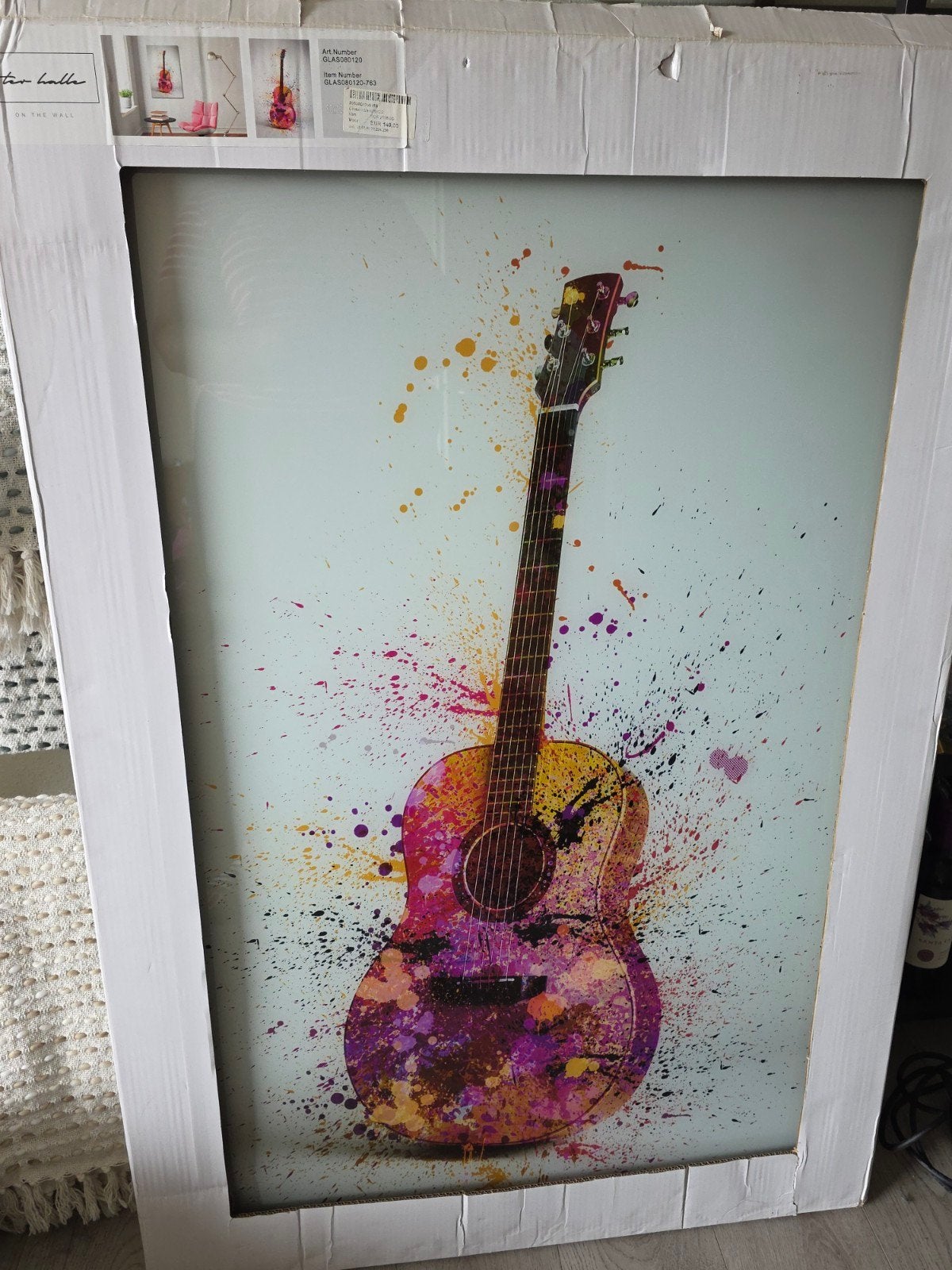 Schilderij gitaar glas art - Nieuw in doos, Nieuw, Ophalen of Verzenden, Schilderij, 75 cm of meer