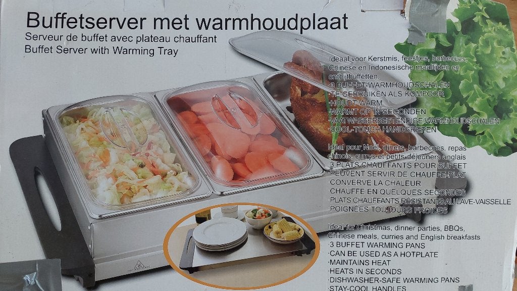 Buffetserver met warmhoudplaat, Witgoed en Apparatuur, Ophalen, Zo goed als nieuw