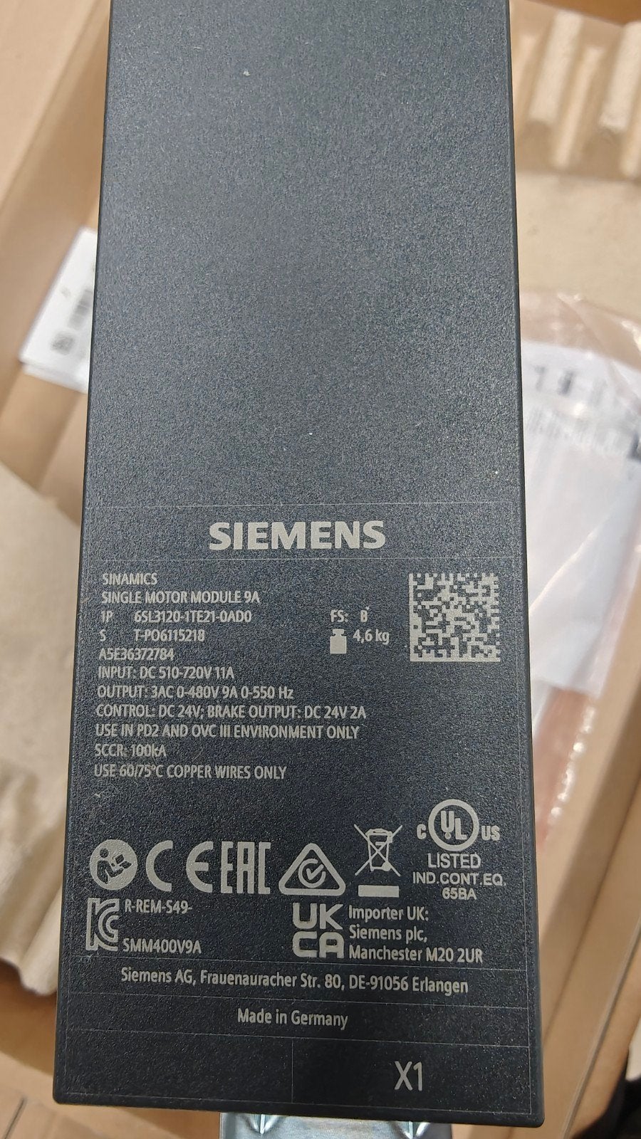 Siemens Sinamics frequentieomvormer, model 6SL3120-1TE21-0A, Verzenden, 50 tot 150 cm, Nieuw, 10 m² of meer