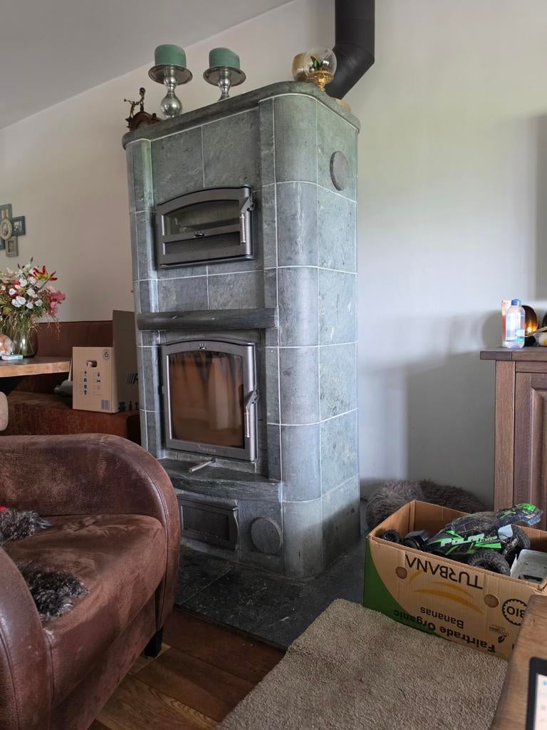 Prachtige speksteenkachel met oven - Houtgestookt, Ophalen, Gebruikt, Vrijstaande haard, Houthaard