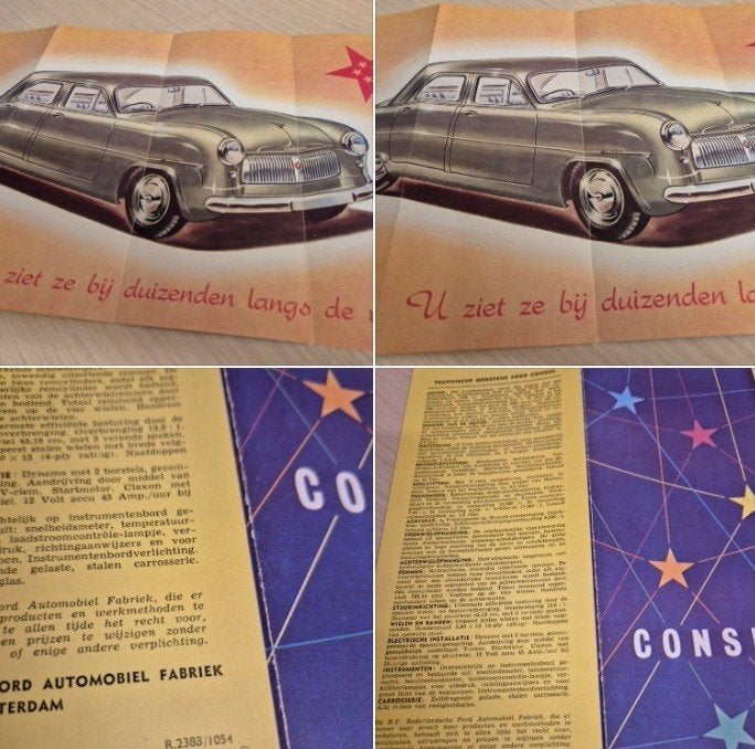1954 Nederlands Ford Consul brochure getekende afbeeldingen, Ophalen of Verzenden, Zo goed als nieuw, Ford