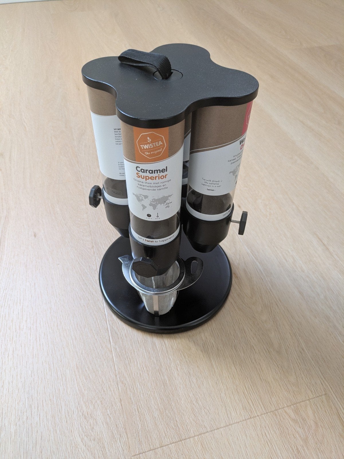 Twistea theedispenser (4 kokers) met 2 theefilters, Kunststof, Ophalen of Verzenden, Zo goed als nieuw, Zwart