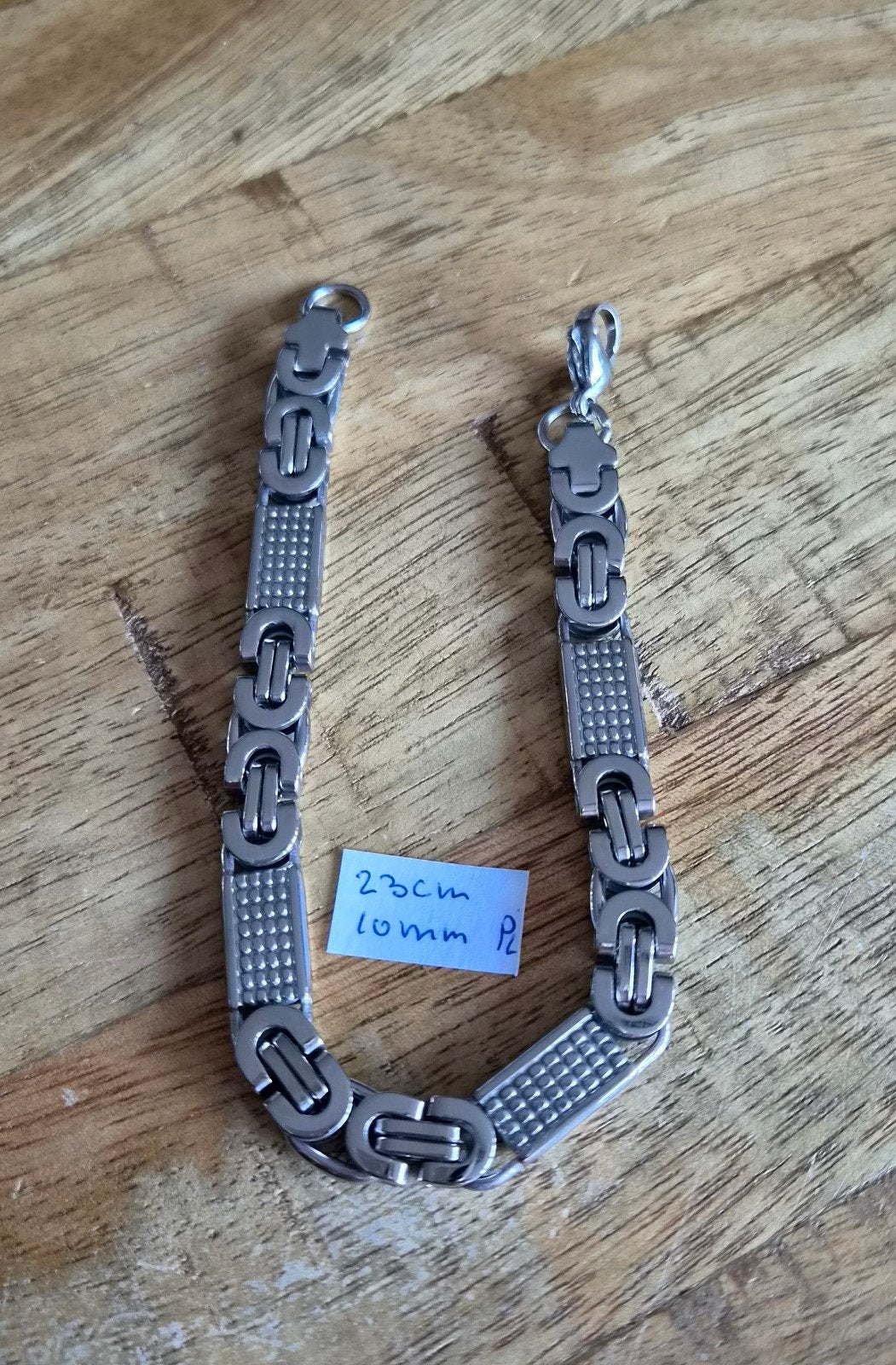 Exclusieve koningsarmband 23cm, 10mm breed, Sieraden, Tassen en Uiterlijk, Armbanden, Ophalen of Verzenden, Nieuw, Zilver, Staal